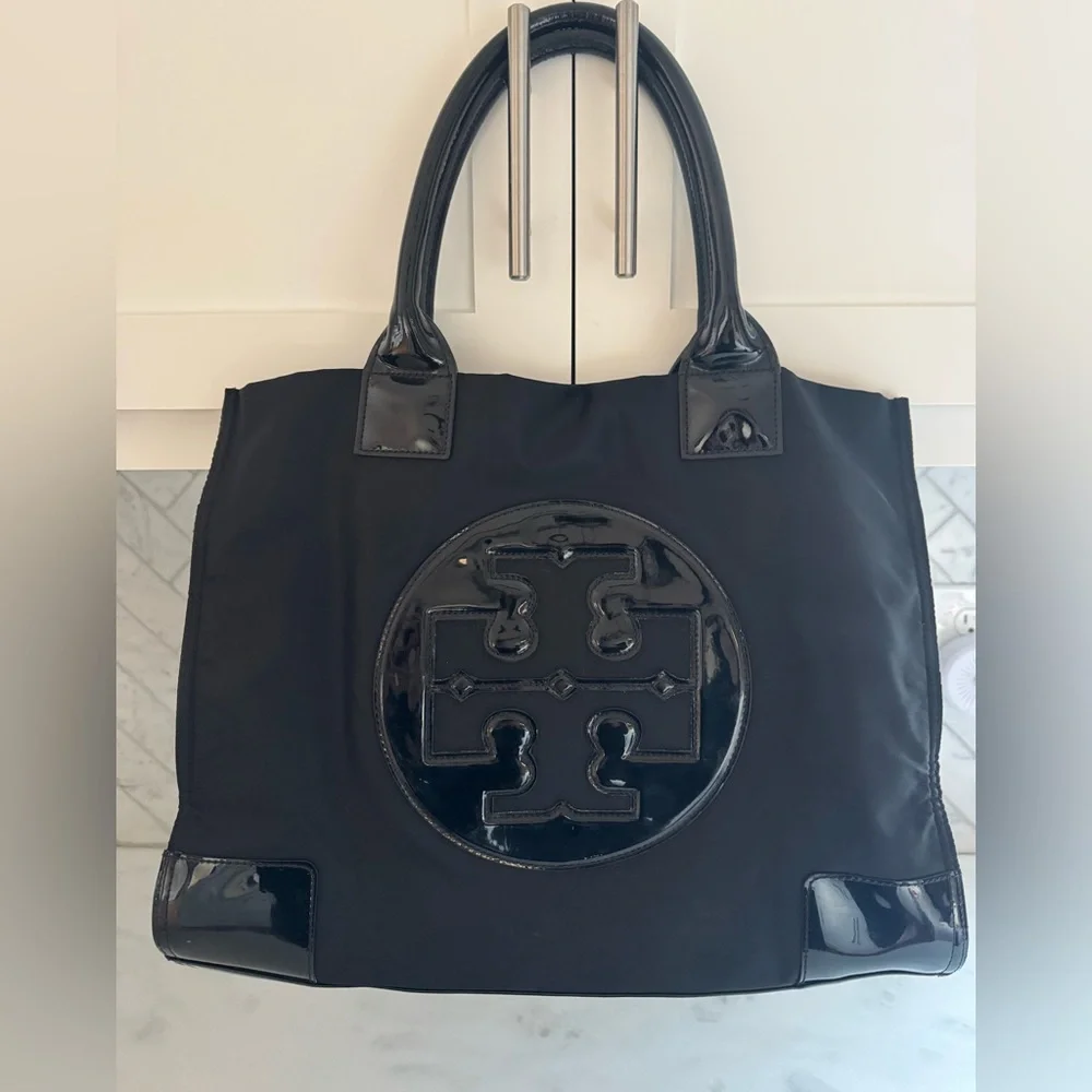 Tory Burch Black Nylon Tote with Patent Logo - Picture 6 of 15